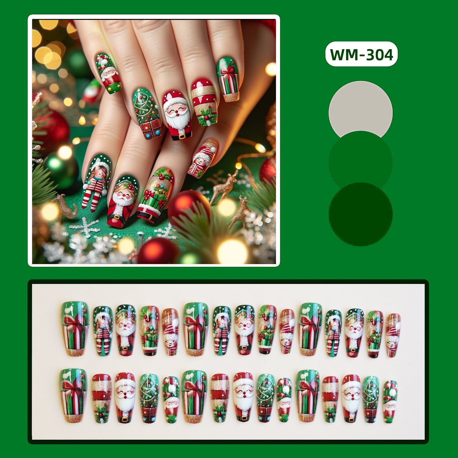 Wholesale false nails short T Christmas green Christmas tree wear nail pieces